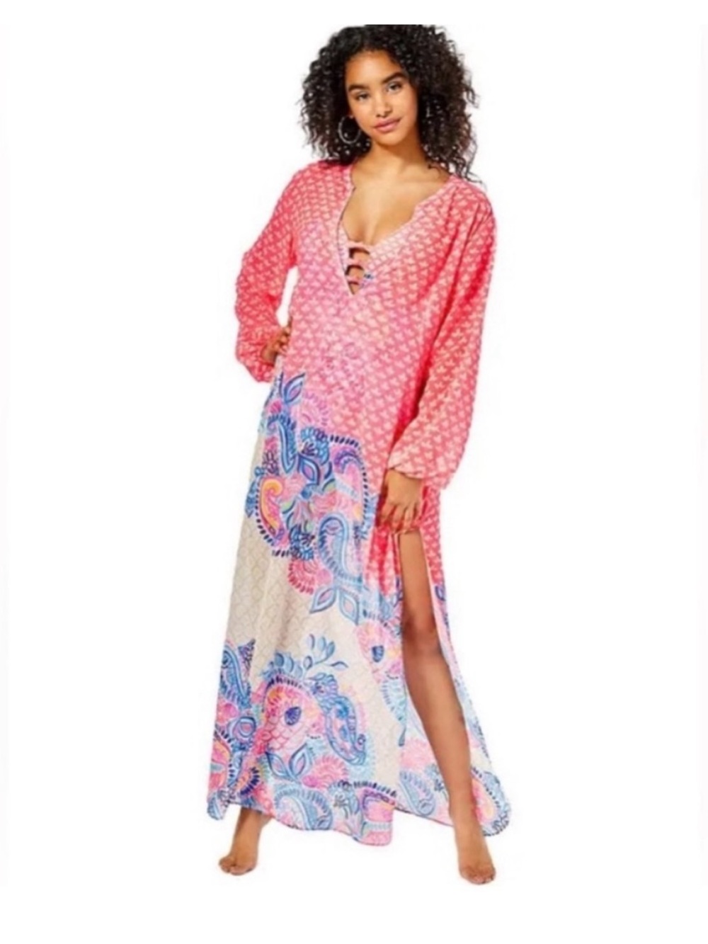 Lilly Pulitzer Frey Coverup Maxi Dress Pink Paisley Print Large L